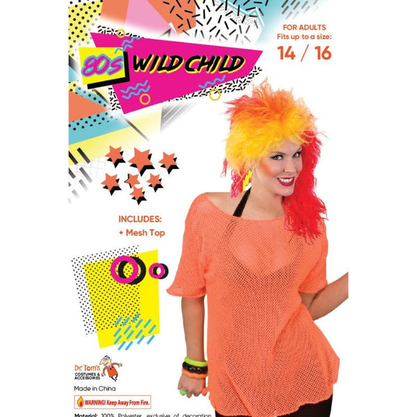 80s mesh top in neon orange ideal for 80s parties