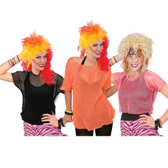 80s mesh tops in neon pink, neon orange, and black – size 14/16