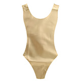 Adult 80s metallic gold sleeveless leotard costume in shiny fabric for aerobics or retro parties