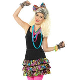 Close up of 80s party girl kit includes skirt, necklace and hair bow