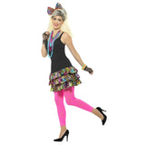 Neon 80s costume kit with skirt, necklace and bow headband
