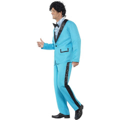 80s prom king blue suit costume with frilled shirt
