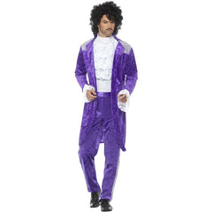 80s Purple Musician Costume with sequin jacket and matching pants