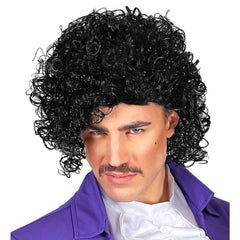 black 80s rock star curly wig costume