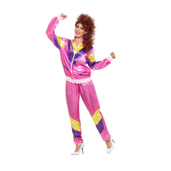 Women’s pink 80s shell suit costume with jacket and trousers