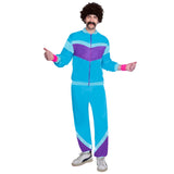 80's Shell Suit Men's Costume, top and pants in blue and purple.