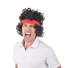 80s tennis wig brown with red headband