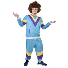 80's Tracksuit and Pants, blue with purple and yellow stripes great for 80's theme events
