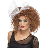 80's Wild Child Auburn Crimped Wig with White Tulle Bow.