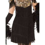 Gold Flapper Costume for adults, includes sequin detail on the bodice with fringing from the bust to hemline.