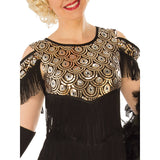 Gold Flapper Costume for adults with gold and silver detail on the bodice and sleeves.