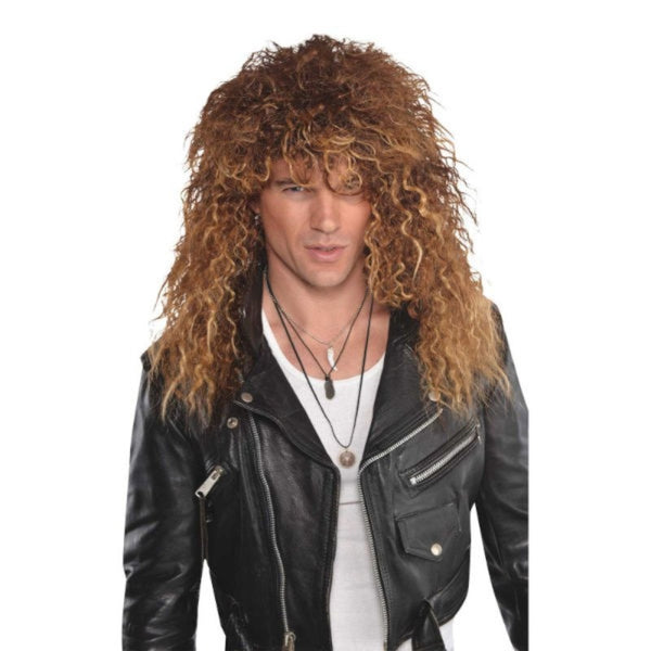 Brown glam rock wig, light brown with crinkle locks.