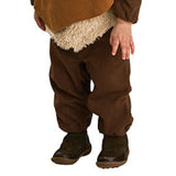 Star Wars Ewok child costume, polar fleece romper with long sleeves faux fur patch on bodice, velcr inseam on pants.