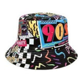 Colourful 90s bucket hat with retro print