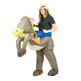 Inflatable cowboy costume for adults, unisex, slip into costume and draw up  string at waist and ankles, battery pack and fan included.