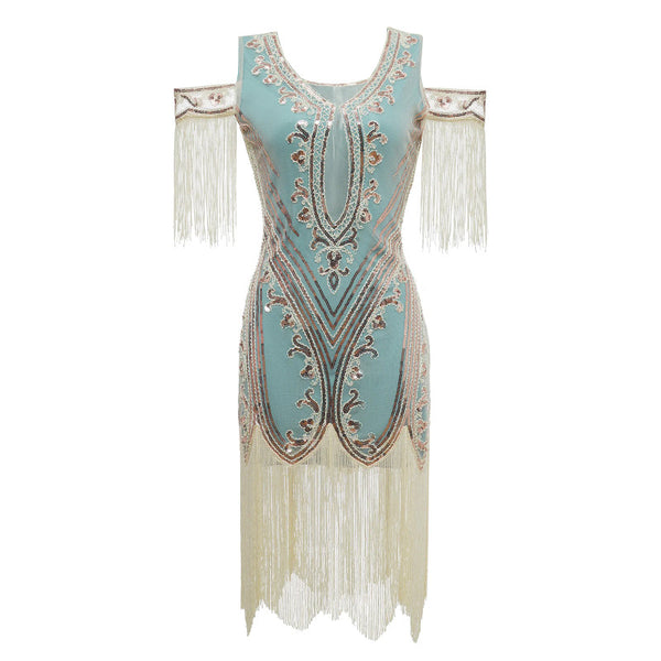 1920s Sequin Daisy Dress - Blue - Hire