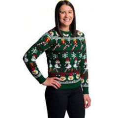 Ladies Christmas jumper featuring snowman design – perfect for Christmas in July or festive parties