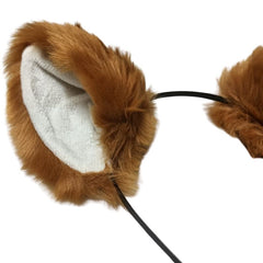 Caramel-colored fox or cat ears headband featuring soft, caramel brown faux faur with light cream fabric inner ears. The ears are attached to a black metal headband, designed for a comfortable fit. Displayed on a white background.
