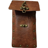 Front view of a deluxe medieval-style bag in brown, with the bronze-gold closure open, against a white background