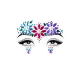 Dahlia adhesive face jewels in the shape of flowers. Colours of pink, blue and purple with clear centres.