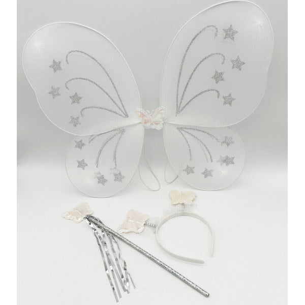 White Butterfly Wings, Hairband & Wand Set