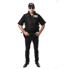 FBI policman hire, padded vest with lots of pockets, fbi badges back and front and matching cap.