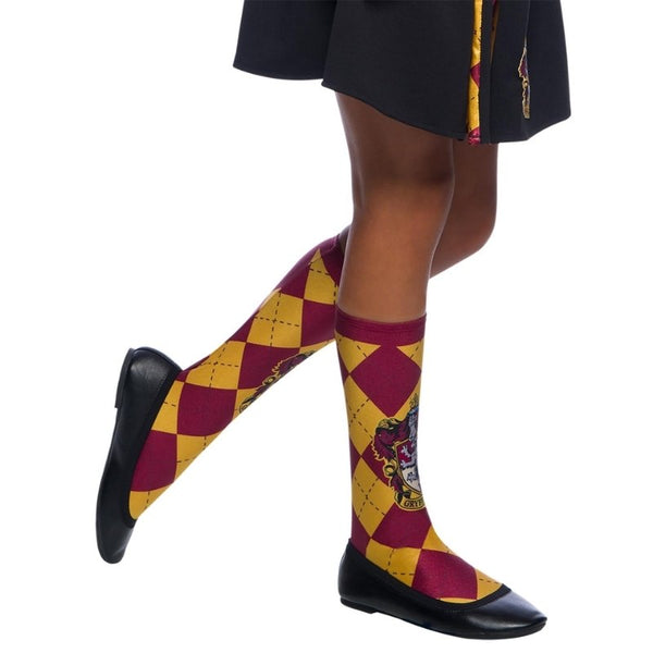 Gryffindor Socks Child Size 6-11 from Harry Potter, maroon and gold diamond print with logo.