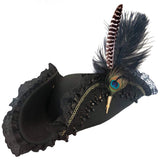 Deluxe Tricorn Pirate Hat with Quill, ladies, with beads and lace trim.