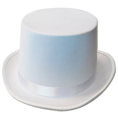 White satin adult top hat for vintage, magician and fancy dress costumes