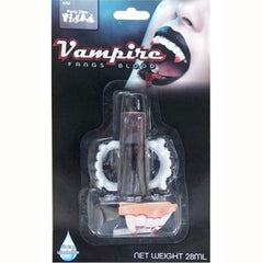 Halloween Vampire Fangs Teeth w/Blood, hard plastic fangs, soft vampire fangs, tube of fake blood 28ml, water washable