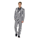 Humbug Suit, Black & White Stand Out Suit, lined jacket, trousers with side pockets, tie.