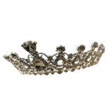 Close-up front view of a Crystal Princess Tiara in silver, showcasing rhinestone gems and an elegant silver wire frame, against a white background