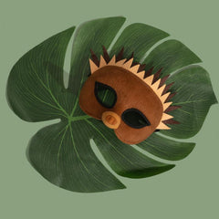 Deluxe animal set, aussie echidna., brown mask with two rows of jagged felt to resemgle spikes.