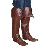 irate Boot Covers - Brown with lacing at tops and gold studs at ankle.