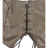 Close up of leather look vest lacing