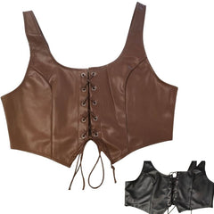 Close up of leather look vest with lace up front in brown or black
