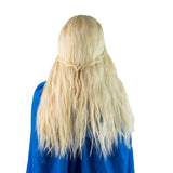 Long blonde wig, centre part with small braids.