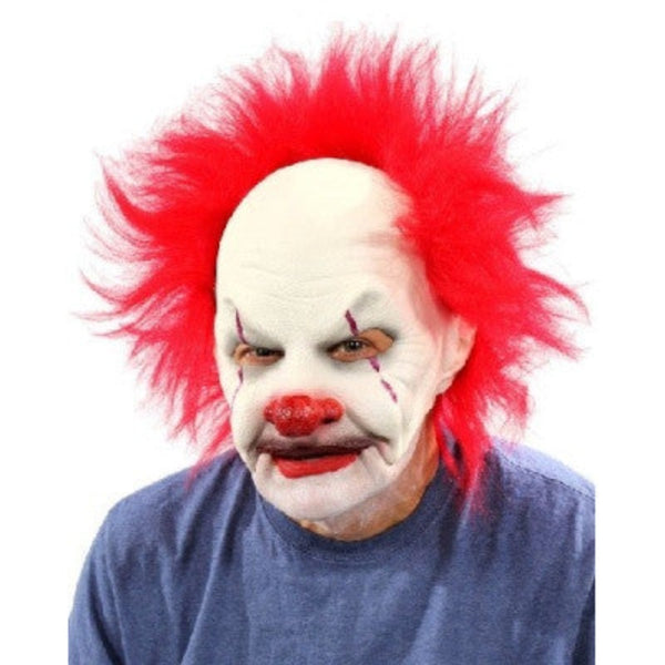 carnival creep clown mask, quality, latex half mask with red hair.