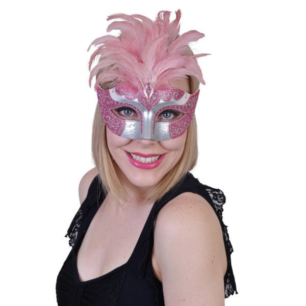 Gabrielle Pink Eye Mask w/ Feathers