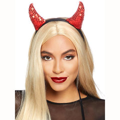 Sequin Devil Horns on black headband, adult size.
