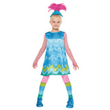Trolls 3 band together poppy costume, printed dress with sheer long sleeves, headband and matching leggings.