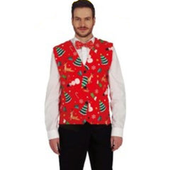 xmas waist coat red with xmas trees, reindeers and candy canes, one size adult