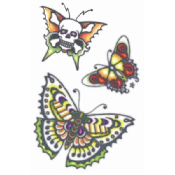 Tinsley FX Temp Tattoo - Butterflies 1960 Vintage, 3 butterflies, one with skull centre.