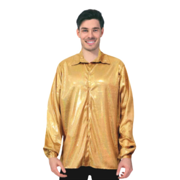 Gold 70s disco shirt with shimmer