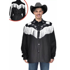 Adult black cowboy shirt with fringe detailing