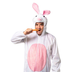 Adult bunny jumpsuit costume with rabbit hood for Easter events and themed parties