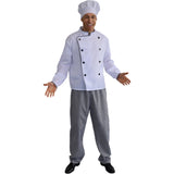 Adult Chef Costume with white jacket, check pants and hat front view