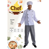 Adult Chef Costume with jacket, check pants and chef hat packaging