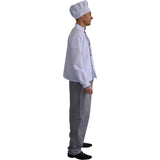Adult Chef Costume with white jacket, check pants and hat side view