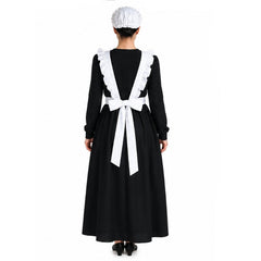 Adult colonial apron and mop hat costume accessory set for historical and colonial dress-up.